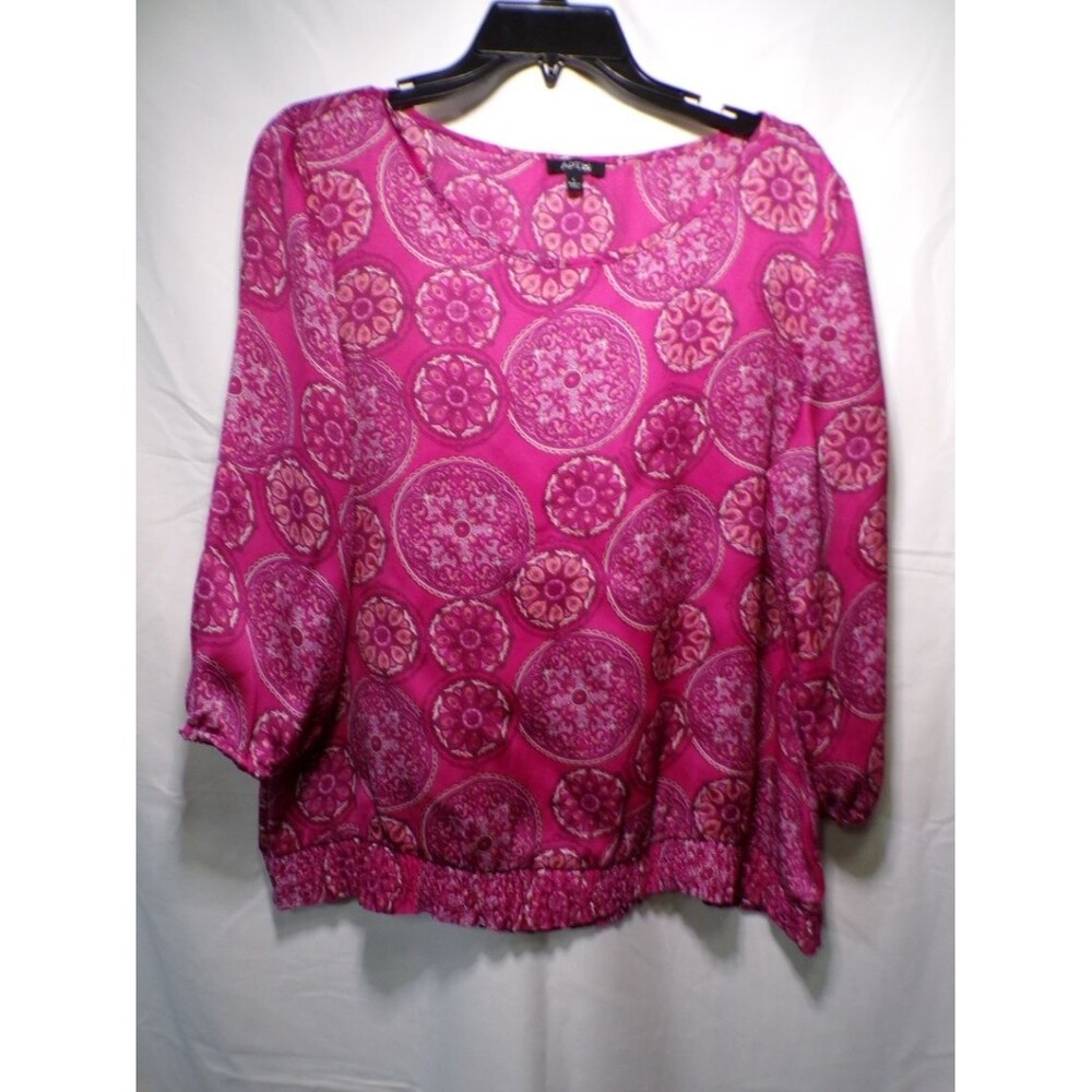 Apt. 9 Women's Large Blouse Magenta Pink Medallion 3/4 Sleeve Pullover